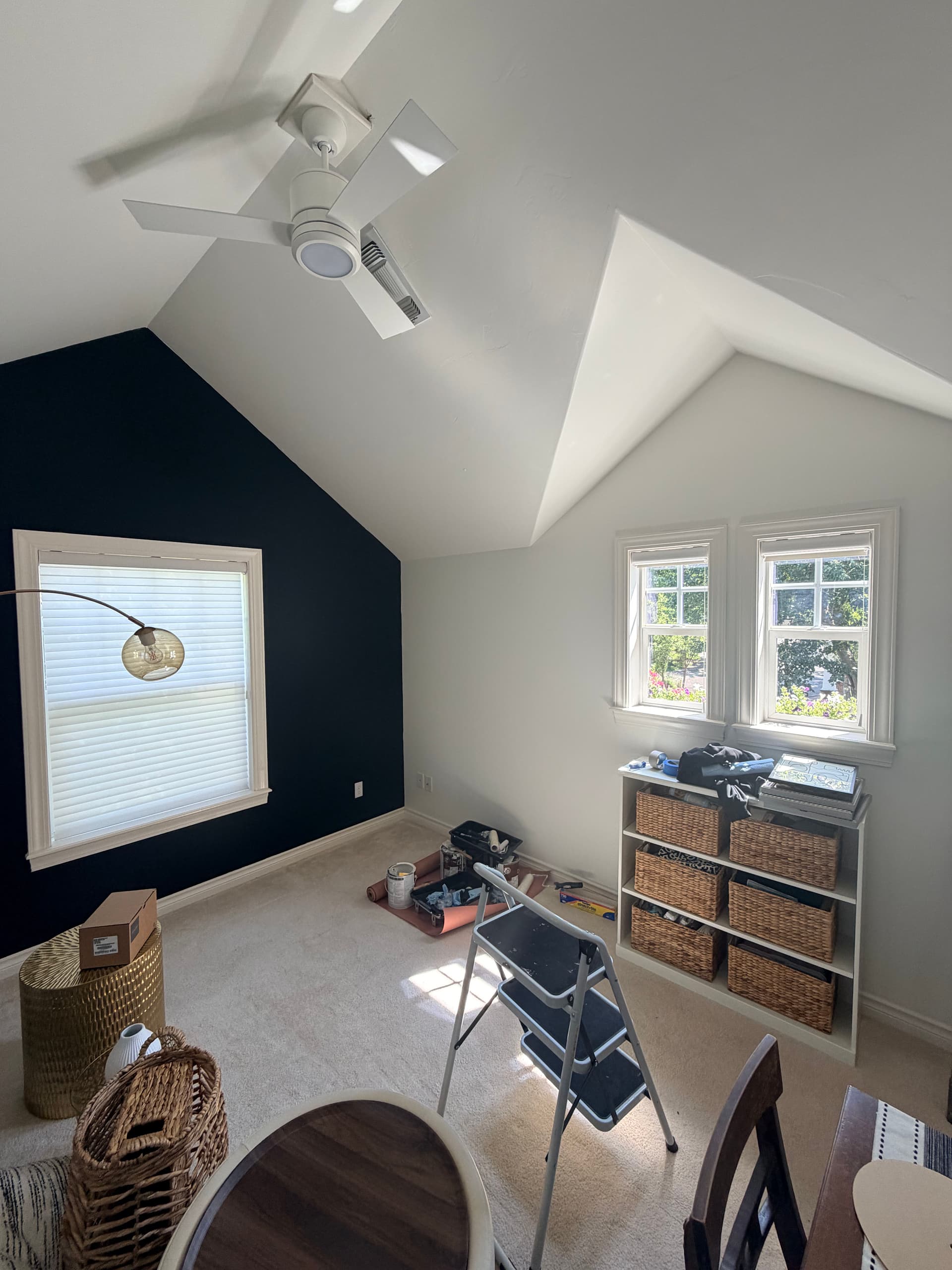 Bold Accent Wall Meets Clean White in This Bonus Room Paint Job image